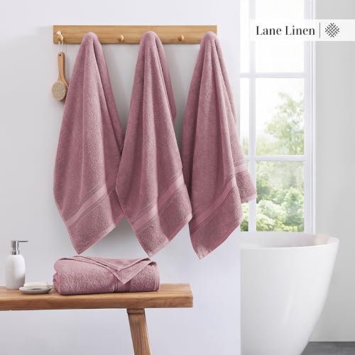 Image of LANE LINEN 100% Cotton Large Bath Towels Set of 4 (30 inchx60 inch) - Zero Twist, Mercerized Cotton Bathroom Towel 4 Pack - Quick Dry, Soft & Absorbent Large Towels Set - Oeko Tex Certified - Wishful Mauve