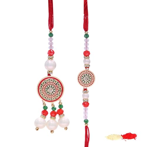 Image of TIED RIBBONS Rakhi for Brother and Bhabhi - Couple Bracelet Rakhi Set of 2 with Roli Chawal Combo Set - Lumba Rakhis for Bhaiya Bhabhi - for Rakshabandhan