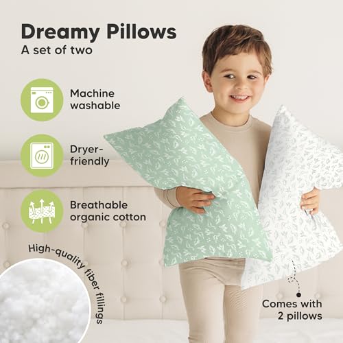 Image of KeaBabies 2pk Toddler Pillows 2 Year Old to 5,13x18 Kids Pillow (DinoLand) | Soft Organic Cotton Kids Pillow for Sleeping, Travel, School, Daycare, Nap, Toddler Bed, Machine Washable, Without Pillowcase