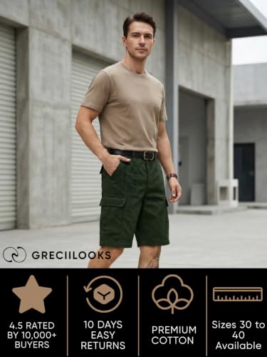 Image of GRECIILOOKS Men'S Cotton Cargo Shorts, Lightweight Half Pant Elastic Waist Casual Summer Shorts with Pockets