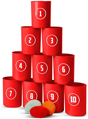 Ideas In Life Bean Bag Toss Game for Kids or Adults Set - Perfect Birthday Party Carnival Games for Kids - 3 Small BeanBag for Tossing and 10 Cans for Circus Games
