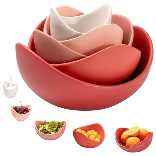 Notakia Set di 5 ciotole in porcellana a forma di loto, adatte al microonde e lavabili in lavastoviglie, ciotole angolate uniche in ceramica per insalata, riso, arancia