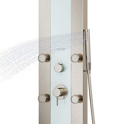 Pulse Showerspas 1039W-Bn Tropicana Showerspa Panel With 10" Rain Showerhead, 6 Body Spray Jets And Hand Shower, White Glass With Brushed Nickel Fixtures, 2.5 Gpm #TOP2