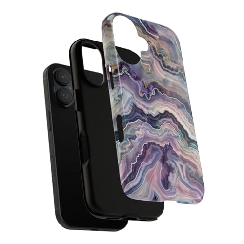 Coque iPhone 16 rigide brillante avec impression géode violette de luxe