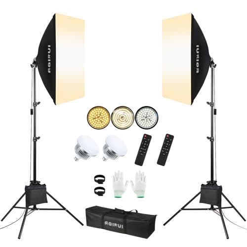 AQIRUI Softbox Set Fotostudio,2x85W einstellbare Softbox Licht 3000-6500K mit 2m Stativ und Sandsäcke für YouTube Video,Studio Porträts,Live Streaming