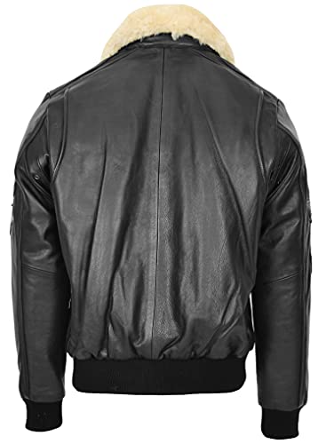 Mens echt lederen bomberjack afneembare kraag Aviator Style Pilot-N - Image 3