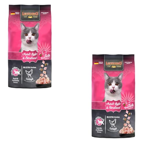 Leonardo Adult Light & Sterilised | Paquete Doble | 2 x 300 g | Comida Seca para Gatos Adultos esterilizados | con Aves | Bajo Contenido energético & Alto Contenido en proteínas