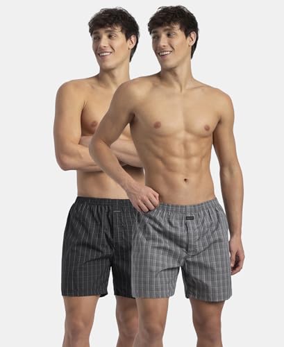 Image of Jockey 1222 Men Super Combed Mercerized Cotton Woven Checkered Boxer Shorts with Back Pocket (Pack of 2, Colors & Prints May Vary)