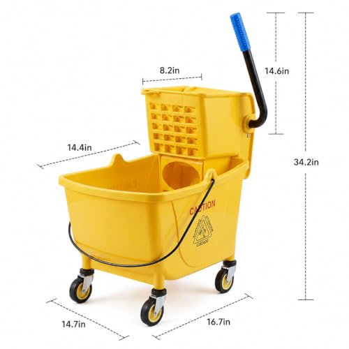 Mop Bucket Set with Side Press Wringer, Commercial Mop Bucket on Wheels by VANATIEN - Used condition - Image 5