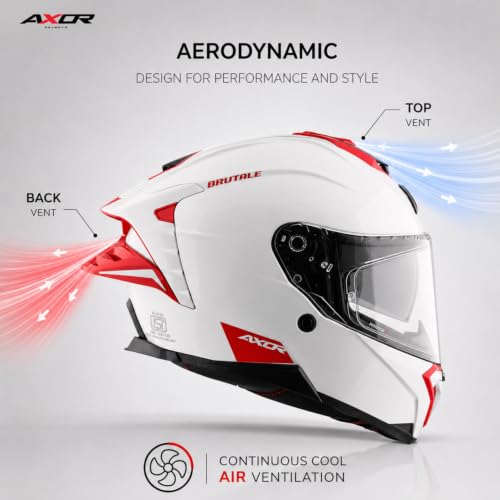 Image of Axor Brutale Corsa Helmet - Dual Spoiler | ECE 22.06, ISI & DOT Certified | Race-Ready Fit with D-Ring & UV-Protected Visor-White Red, Size:M