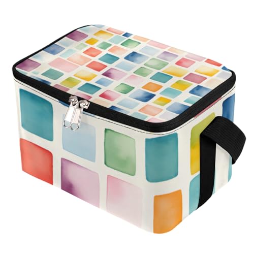 GzLeyigou Lunch Bags for Women Men 9 Cans,Colorful Blocking Texture Hot & Cold Food Delivery Bag Insulated Grocery Bag Insulated Lunch Box Geometric Style Cooler Bag for Office Work Picnic Beach