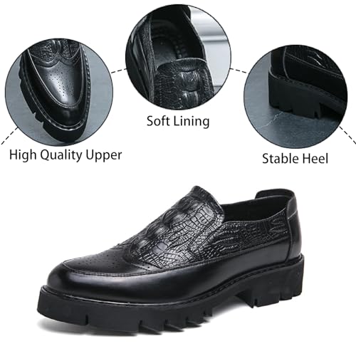 Men's Printed Leather Platform Loafers Comfortable Pointed Toe Slip On Lug Sole Business Oxfords for Party Wedding Office Dress Shoes2
