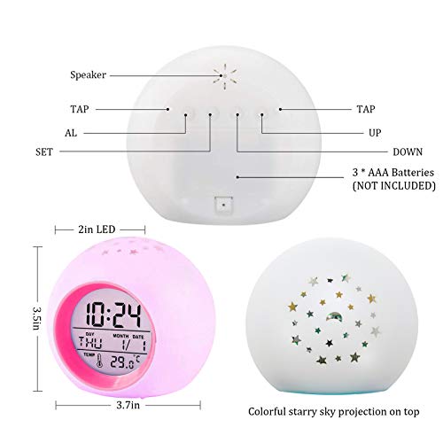 Kids Alarm Clock,Moon Stars Projector Alarm Clock,Digital Alarm Clock Ok To Wake For Toddler Kid Alarm Clock,7 Color Changing Night Light Kids To Wake Up At Bedroom Loud Clock For Girls Boys Gifts #TOP1