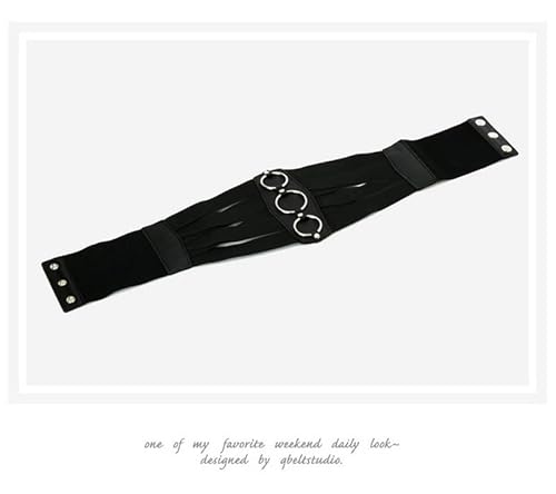 Xwwdp Elastic Corset Belt Women Waist Stretch Pu Leather Plus Size Wide Designer Waistband Silver Metal Punk Strap (Color : A, Size : One Size) #TOP2