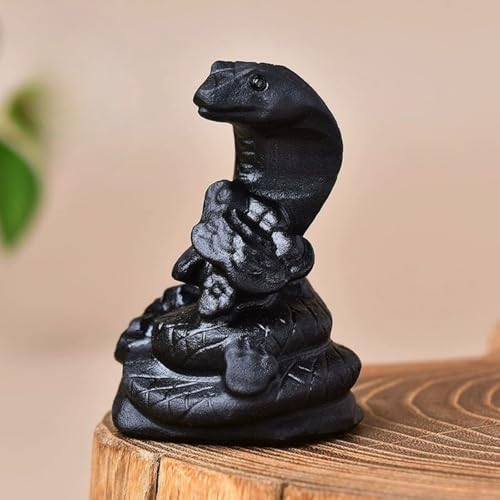 Statue miniature serpent obsidienne noire idée cadeau artisanale unique - 5