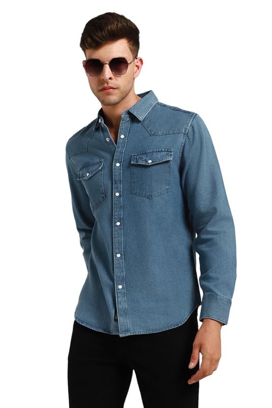 Image of Dennis Lingo Men's Rayon Blue Printed Relaxed Fit Cuban Collar Half Sleeve Casual Shirt