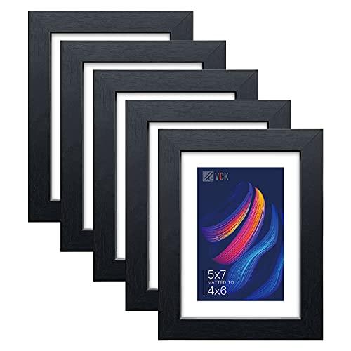 Image of VCK 5x7 Picture Frames, Black Wood,Glass,Photo Gallery Wall Frame Set of 5