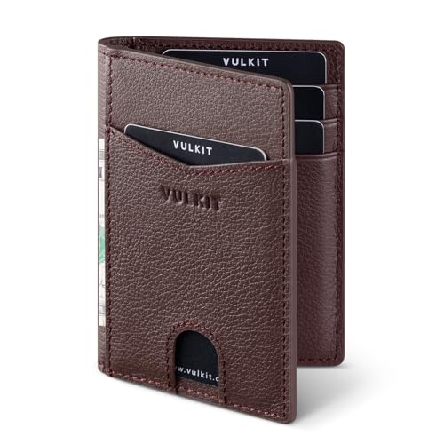Image of VULKIT Bifold Front Pocket Slim Wallet RFID Blocking Minimalist Thin Genuine Leather Credit Card Holder Wallet for Men and Women Litchi Espresso