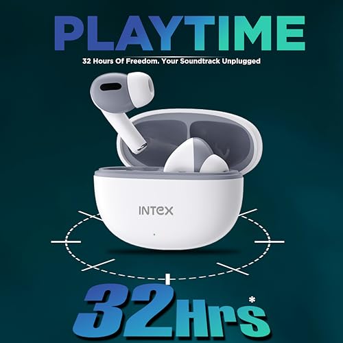 Image of Intex Buds AERO TWS Bluetooth Earbuds with AI ENC, Deep Bass, 13mm Driver, Type-C Fast Charging, 32H Playtime, Low Latency, Touch Control, Voice Assistant, Wireless Earphones (White)
