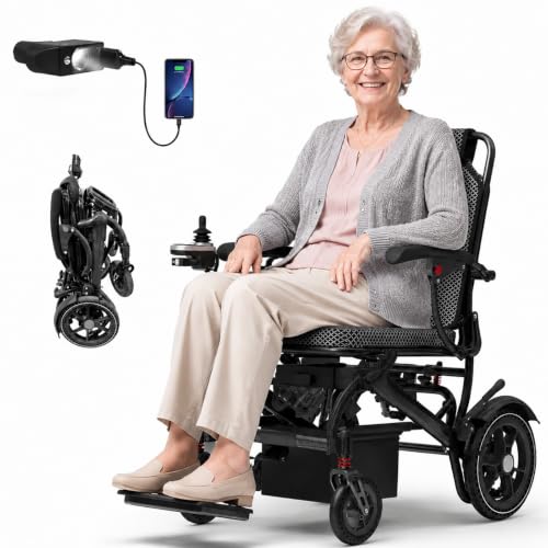 Black Lightweight Motorized Wheelchair,Portable Foldable Electric Power Wheelchair for Adults & Seniors