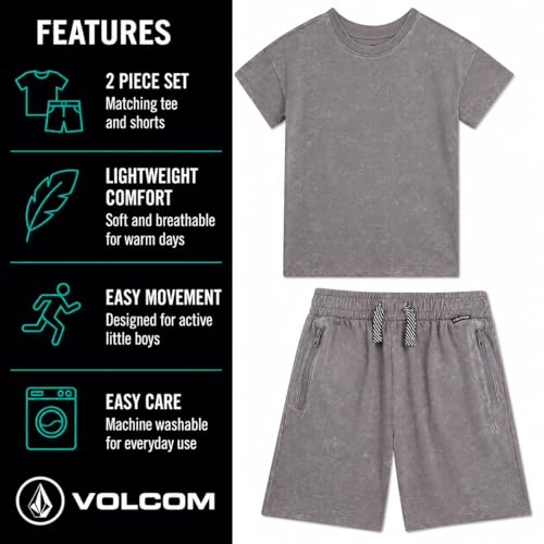 Image of Volcom Toddler Baby Boy Shorts Set - 2 Piece Short Sleeve Graphic Tees and Shorts Infant Toddler Little Boys Summer Outfits