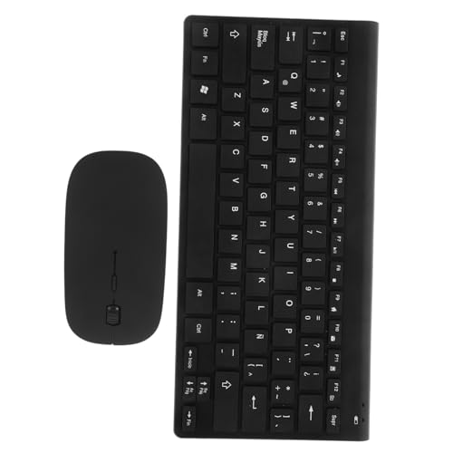 Teclado inalámbrico latino y ratón Mikinona para oficina, resina negra minimalista
