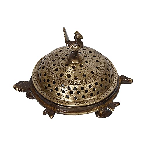 Image of eCraftIndia Golden Brass Peacock Decorative Dhoop Holder Incense Burner for Home Temple Pooja Mandir | Incense Holder Gift for Diwali Housewarming