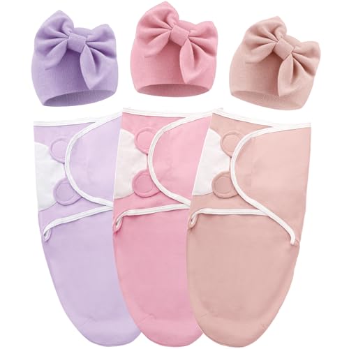 Image of AQOKKA Baby Swaddle Sleep Sacks with Big Bow Hats Cotton Adjustable Swaddle Blankets Wrap Nursery Swaddles for Newborns Boy Girl Infant 0-3 Months