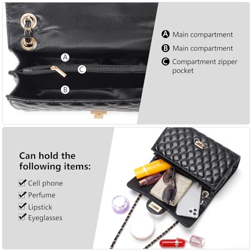 Image of Quilted Leather Crossbody Bags for Women Trendy Ladies Shoulder Purse Satchel HandBag with Chain Strap