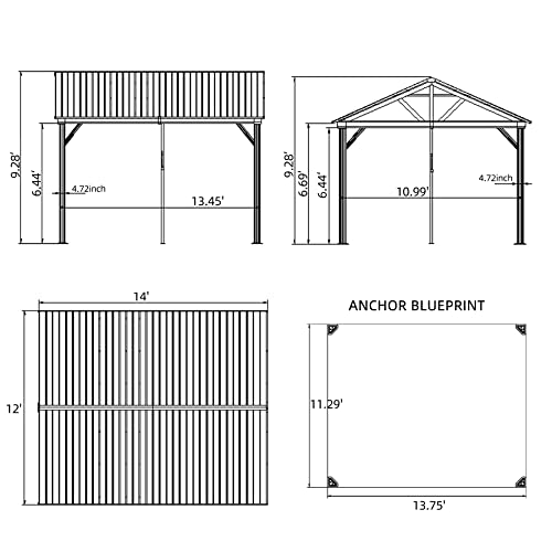 12' X 14' Hardtop Gazebo Outdoor Aluminum Gazebo With Galvanized Steel Gable Canopy For Patio Decks Backyard By Domi Outdoor Living (Wood Looking) #TOP5