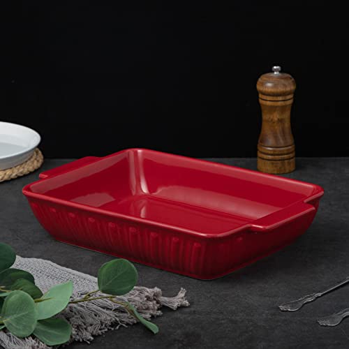 Fe Baking Dish, 11"X 8"Rome Pillar Casserole Dish, 3.38 Quart Lasagna Pan With Handles, Ceramic Rectangular Baking Pan For Dinner & Banquet(Red) #TOP3