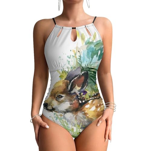 Swimsuit monokini beachwear cerf aquarelle maillot de bain une pièce femme