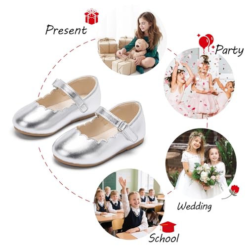 Image of PHIRAMIN Toddler Flower Girl Glitter Dress Shoes Little Girl Ballet Flats Bow Wedding Party