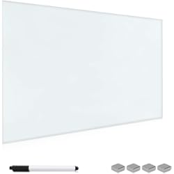 Panel De Cristal Navaris Tablero de Notas magnético de Vidrio - Pizarra magnética de recordatorios tareas 60 x 40 CM en Blanco - Incluye Marcador imanes y Soporte
