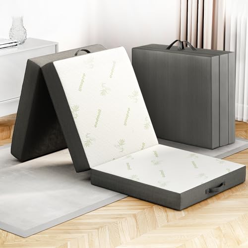Cozzzi Folding Mattress - Twin Size Trifold Foam Mattress Topper with Removable Cover - Lightweight and Portable Sleeping Mat - Compact and Easy to Storage