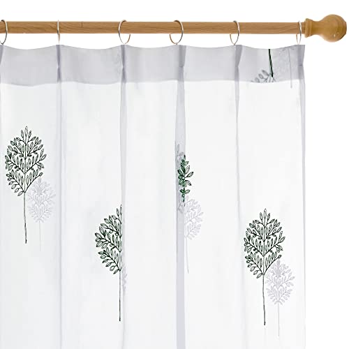 Deconovo レースカーテン UVカット 外から見えない 幅100x丈176cm 2枚組 ダークグリーン 木柄 おしゃれ 断熱 保温 猛暑対策 透けない 柔い 北欧