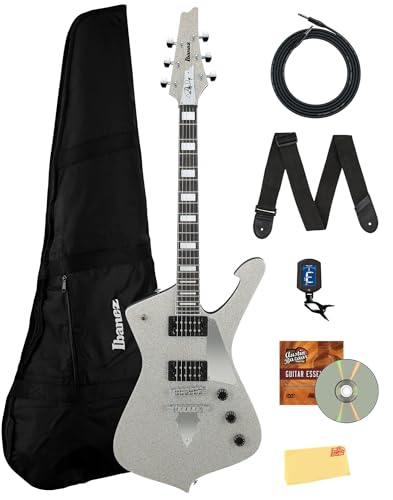 Ibanez PS60 Paul Stanley エレキギター - ギグバッグ、チューナー、楽器ケーブル、ピック、Austin BazaarインストラクションDVD、ポリッシュクロス付きシルバースパークルバンドル