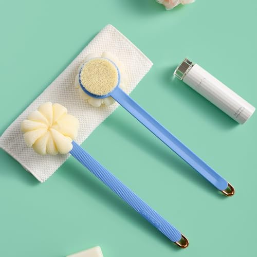 Shower-Body-BrushSoft-Bristles-and-Beautiful-Pumpkin-Loofah-14-Long-Handle-Back-Scrubber-Bath-Mesh-Sponge-for-Skin-Exfoliating-BathMassage-Bristles-Suitable-for-Wet-or-DryMen-and-Women-Blue