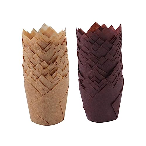 UKCOCO 200 piezas Moldes para Cupcakes Forma de Flor Resistente al Calor y Antigrasa Fundas para Magdalenas y Pasteles Oscuro Para Hornear y Decoración de Postres