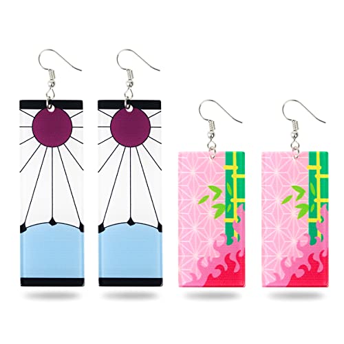 2 Paar Kamado Tanjirou Acryl Ohrring, Demon Slayer Klinge der Ghost Earings von Demon Slayer Cosplay Requisiten Zubehör Cover