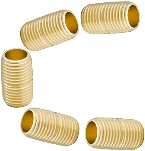 Brass Close Nipple Pipe Fitting,1/2" x 1/2" NPT Male (Pack of 5)
