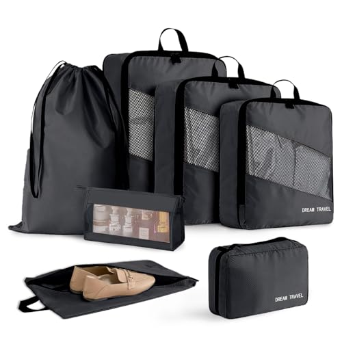 El Mejor Listado de Maleta viajera de esta semana. 44 Organizador de Viaje para Maletas-Set de 7 Bolsas Compresibles (Ahorra 50% Espacio)-Impermeable para Ropa,Zapatos,Cosméticos y Accesorios-Organizadores de Equipaje con Bolsas de...