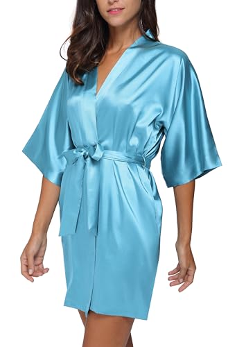Soft Loungewear Silk Robe Wedding Short Satin 16 soft loungewear silk robe - sky blue
