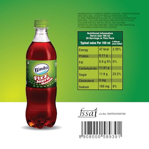 Image of Bindu Fizz Jeera Flavoured Carbonated Masala Soda Refreshing Summer Drink - 600 ml Pet Bottle