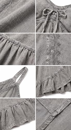 Image of Sakkas Allie Stonewashed Embroidered Adjustable Spaghetti Straps Long Dress