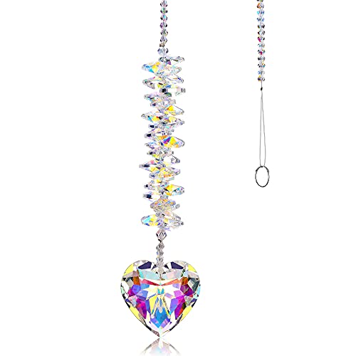 Top Plaza K9 Clear Crystal Glass Prism Suncatcher for Garden Chandelier Window Car Home Hanging Ornament Colorful Decoration Heart Shape Rainbow Maker Housewarming Gift-Clear