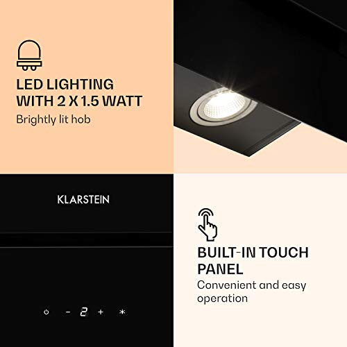 Klarstein Aurica afzuigkap - afzuigkap, afzuigkap voor wandmontage, 165 W, 620 m³ / h luchtafvoer, 3 vermogensniveaus, schakelbaar licht, incl. Montagemateriaal, 60cm, zwart - Image 6