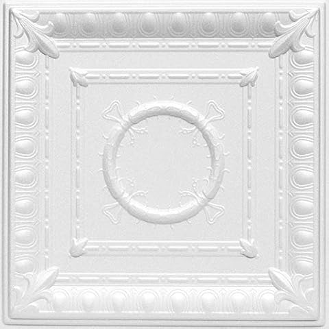 A La Maison Ceilings R47 Romanesque Foam Glue-up Ceiling Tile (256 sq. ft./Case), Pack of 96, Plain White Cover