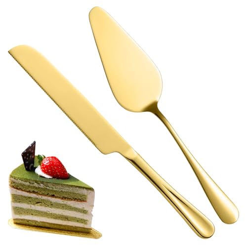 Haxisii Wedding Cake Knife and Server Set,2 PCS Gold Cake Cutting Set,Stainless Steel Cake Cutter Set for Wedding, Christmas, Birthday and Events,Dishwasher Safe