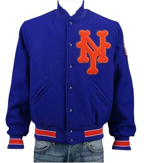 Men's Wool Varsity Jacket, Royal Blue and Orange, Button Front Baseball style Jacket